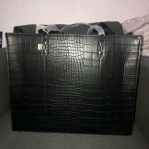 👜 BEIS Black croc–embossed large work tote 👜